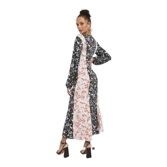ASOS CURVE Color Block Floral Long Sleeve Midi Dress US 18 NEW - Picture 3 of 12
